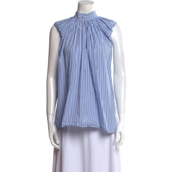 Victoria Beckham Striped Mock Neck Blouse size 4 summer ruffle sleeve - Picture 1 of 10